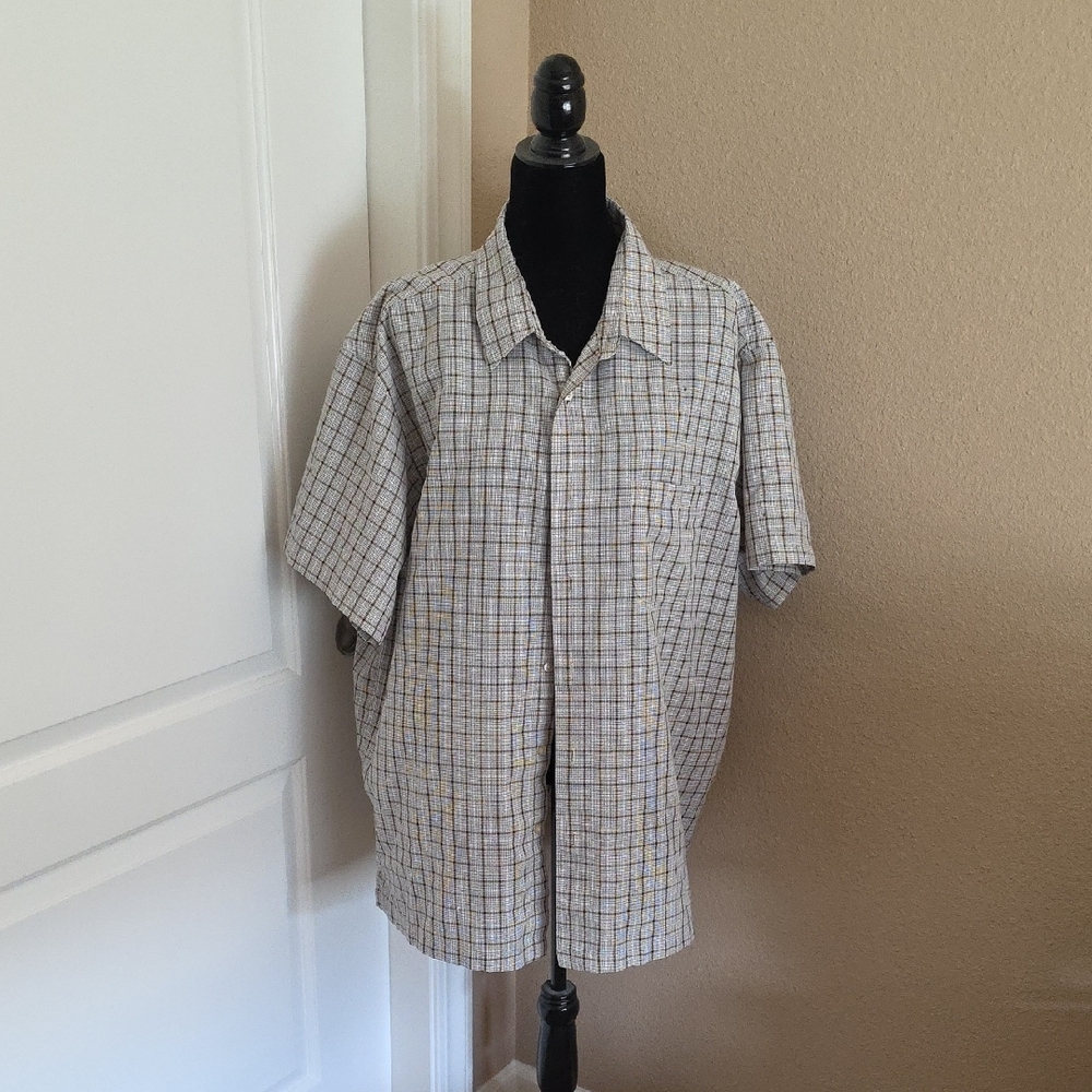 XXL Haggar Men's Casual Button Down Shirt - Cream and Brown Plaid